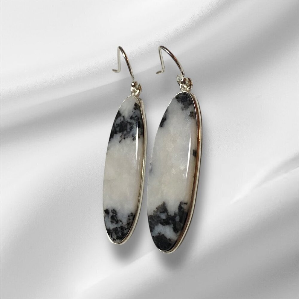 NEW Zebra Jasper Sterling Silver Dangle Earrings - Picture 2 of 4
